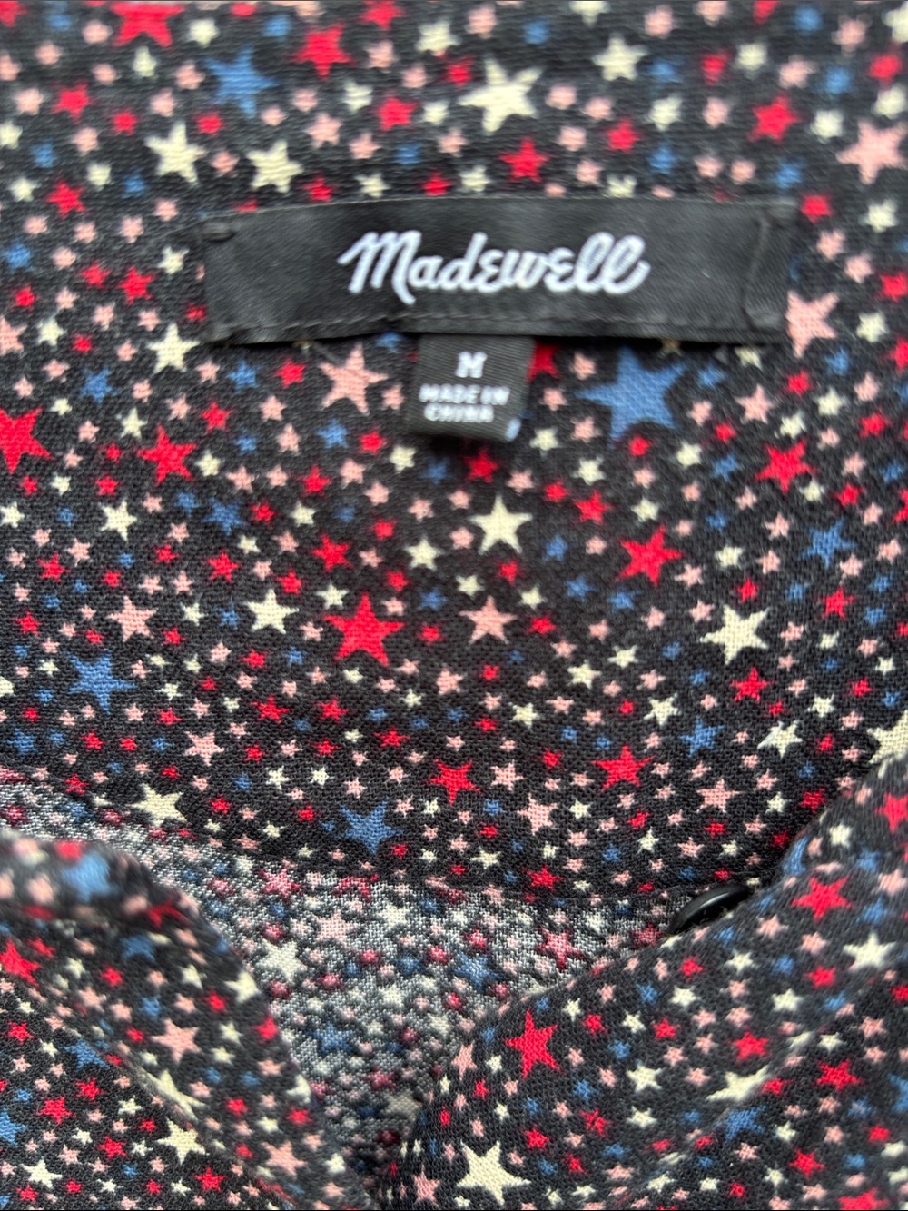 Madewell Black Star-Print Peplum Button-Front Blouse - Picture 2 of 6